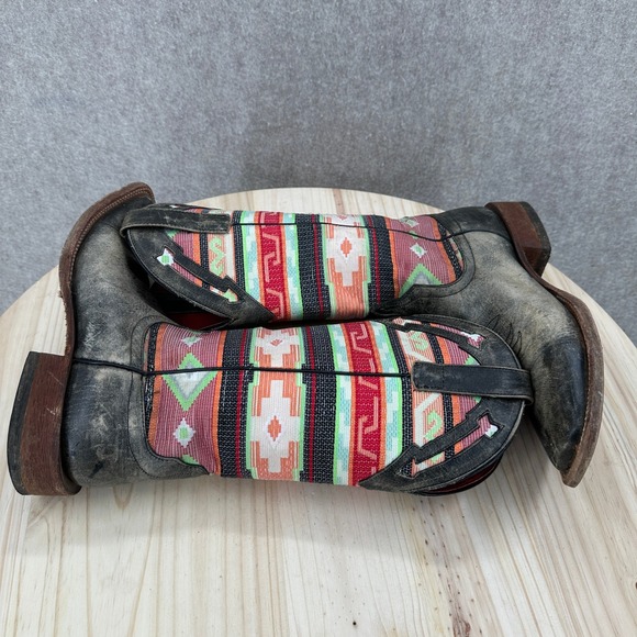 Macie Bean Women Size 8 Black Cracktacular Leather Aztec Serape Cowboy Boots - Picture 9 of 16